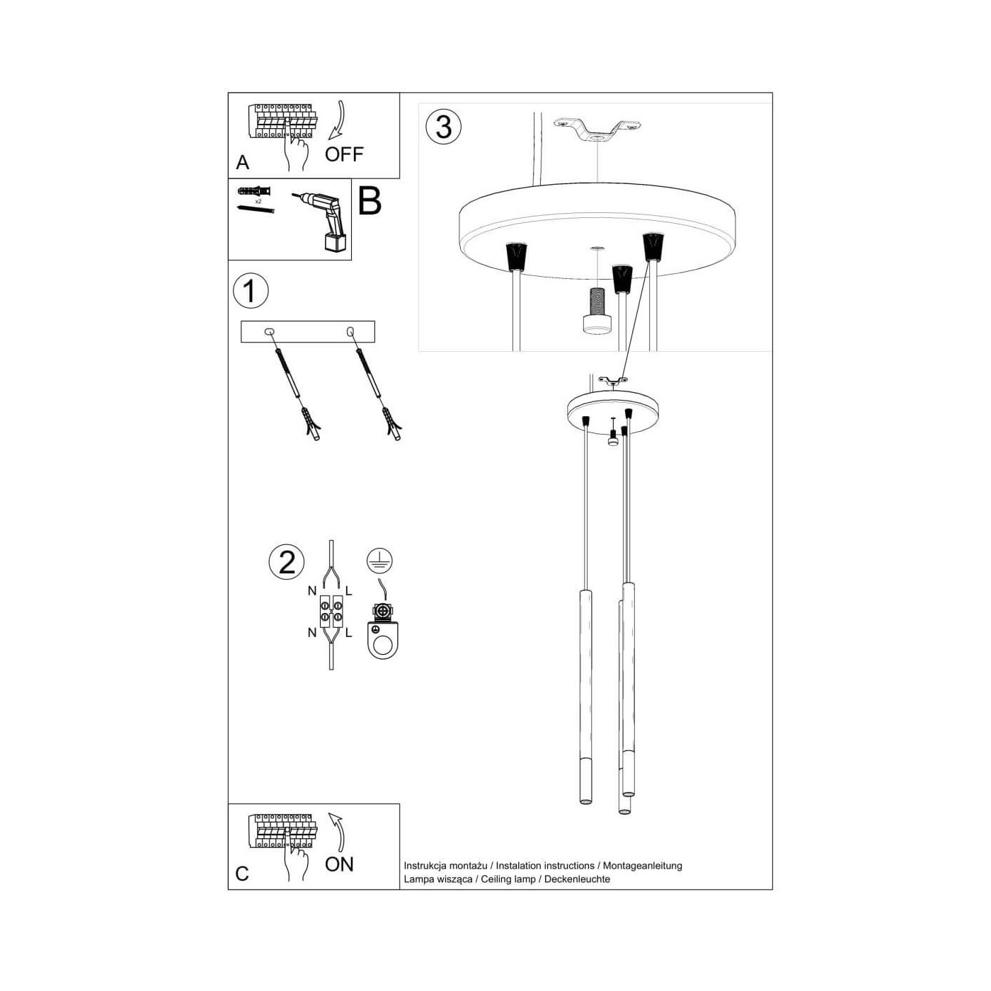 Lampa Wisząca Mozaica 3P Czarny/Miedziany SL.0890 Sollux
