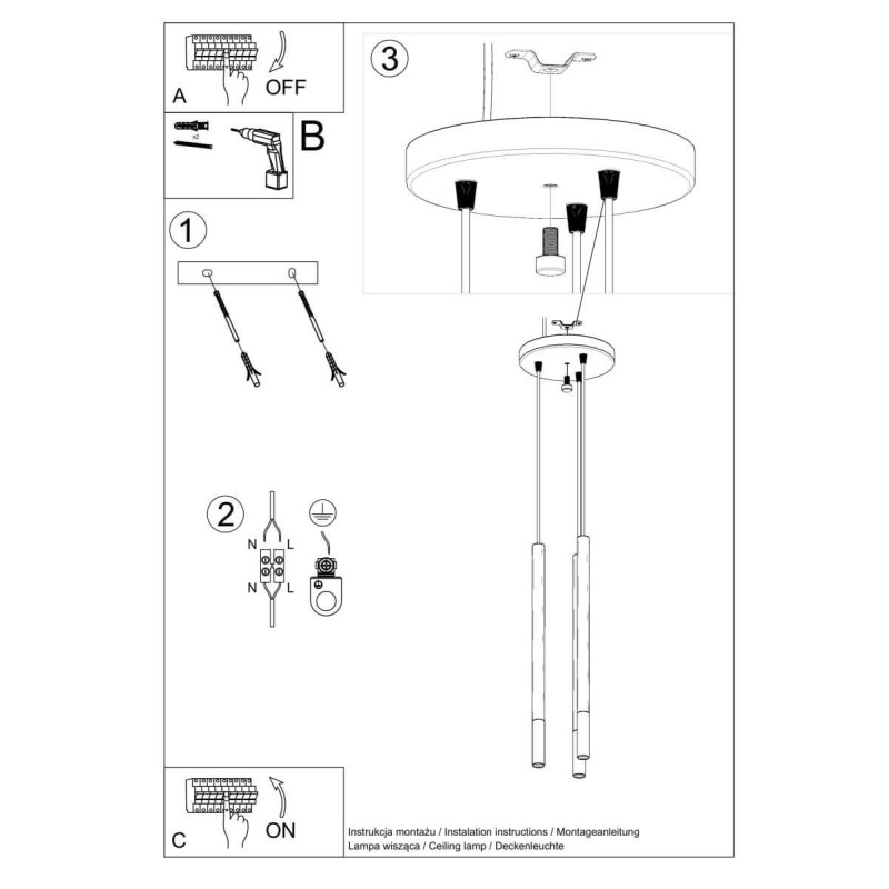 Lampa Wisząca Mozaica 3P Czarny/Chrom SL.0887 Sollux