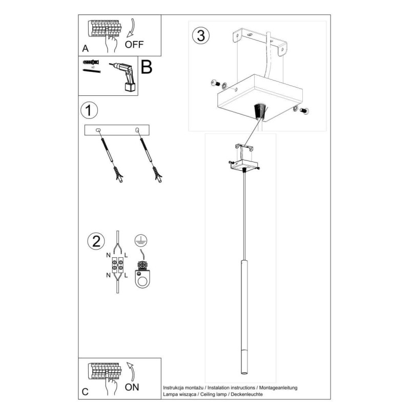 Lampa Wisząca Mozaica 1 Czarny/Chrom SL.0885 Sollux