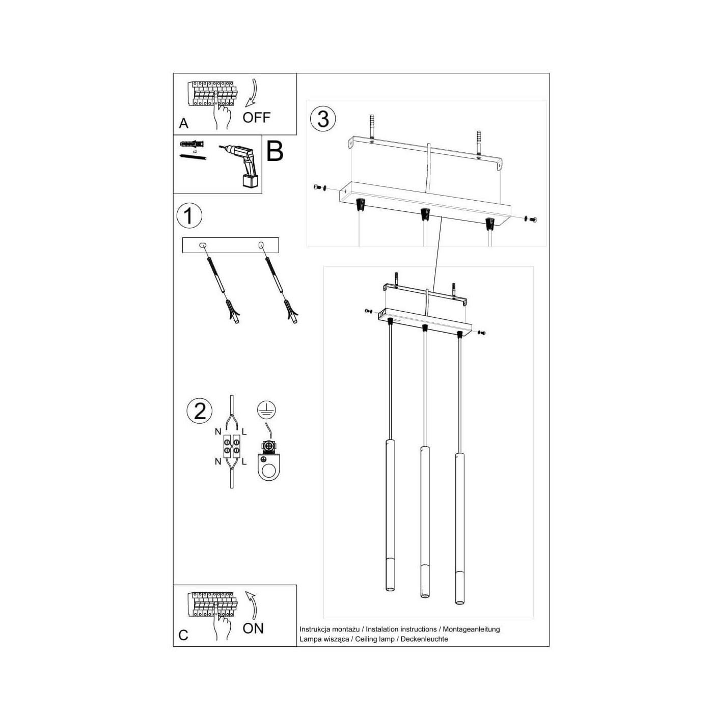 Lampa Wisząca Mozaica 3L Czarny/Złoty SL.0892 Sollux