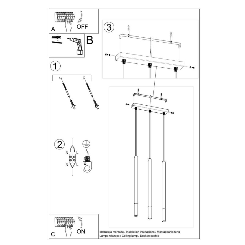 Lampa Wisząca Mozaica 3L Czarny/Złoty SL.0892 Sollux