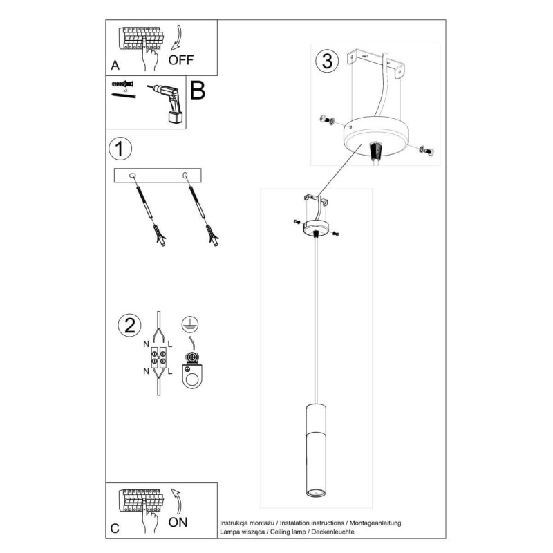 Lampa Wisząca Borgio 1 Biały SL.0647 Sollux