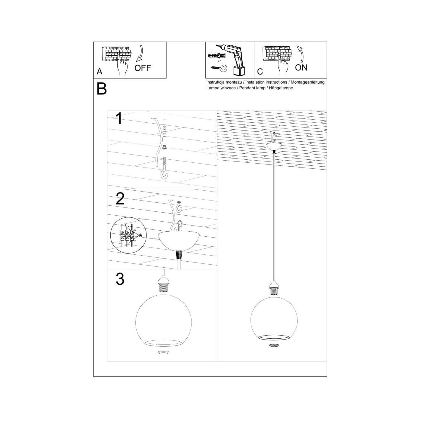 Lampa Wisząca Ball Transparentny SL.0248 Sollux
