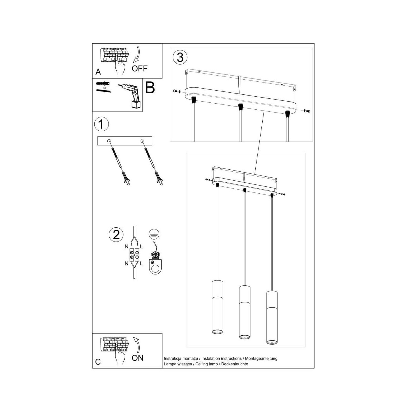 Lampa Wisząca Pablo 3 Czarna SL.0634 Sollux