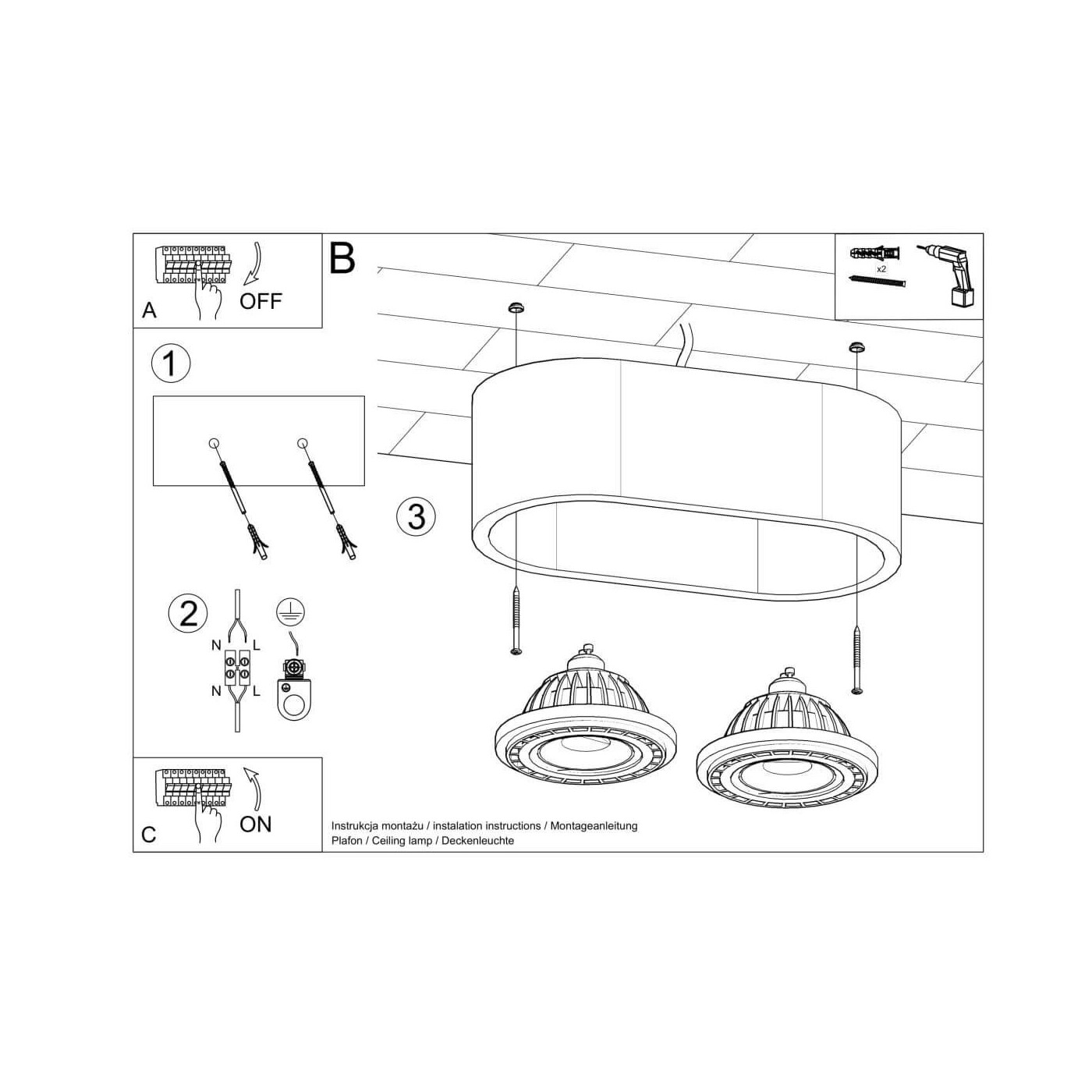Plafon Basic 2 Beton SL.0882 Sollux