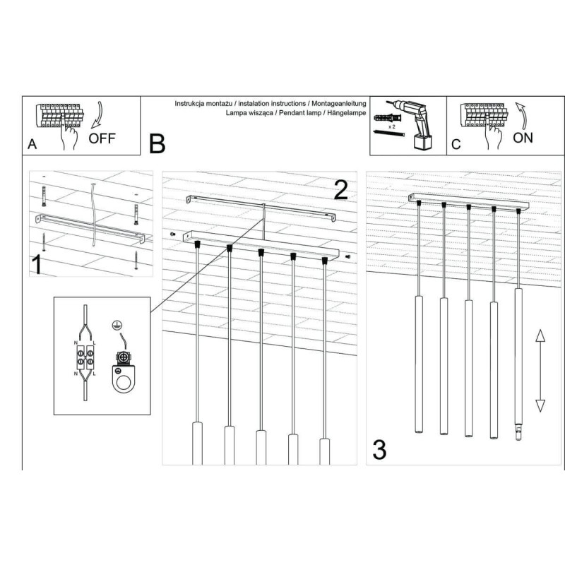 Lampa Wisząca Pastelo 5 Czarny SL.0472 Sollux