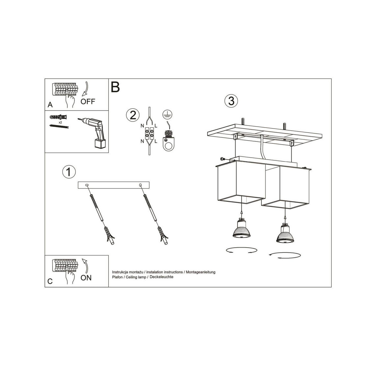Plafon Quad 2 Szary SL.0064 Sollux