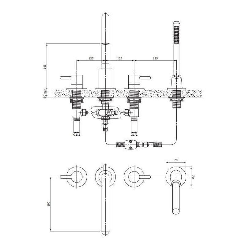 Bateria Wannowa 4-Otworowa Y Złoto Szczotkowane Y1232GLB Omnires