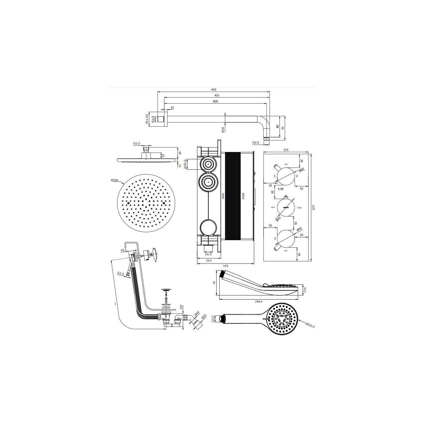 Termostatyczny System Wannowy Podtynkowy Y Chrom SYSYS01XCR Omnires