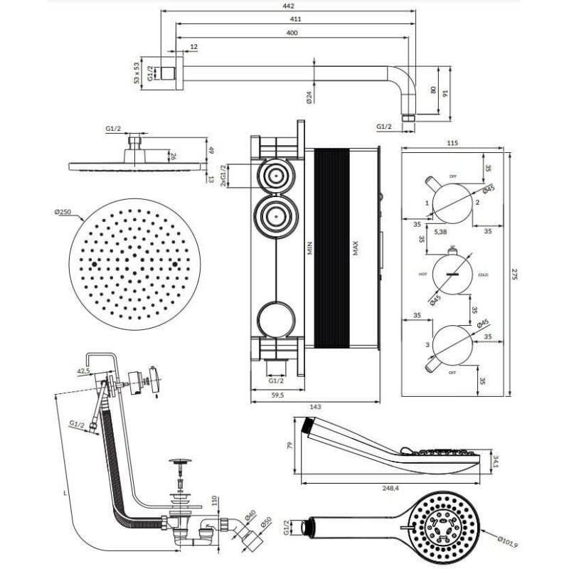 Termostatyczny System Wannowy Podtynkowy Y Chrom SYSYS01XCR Omnires