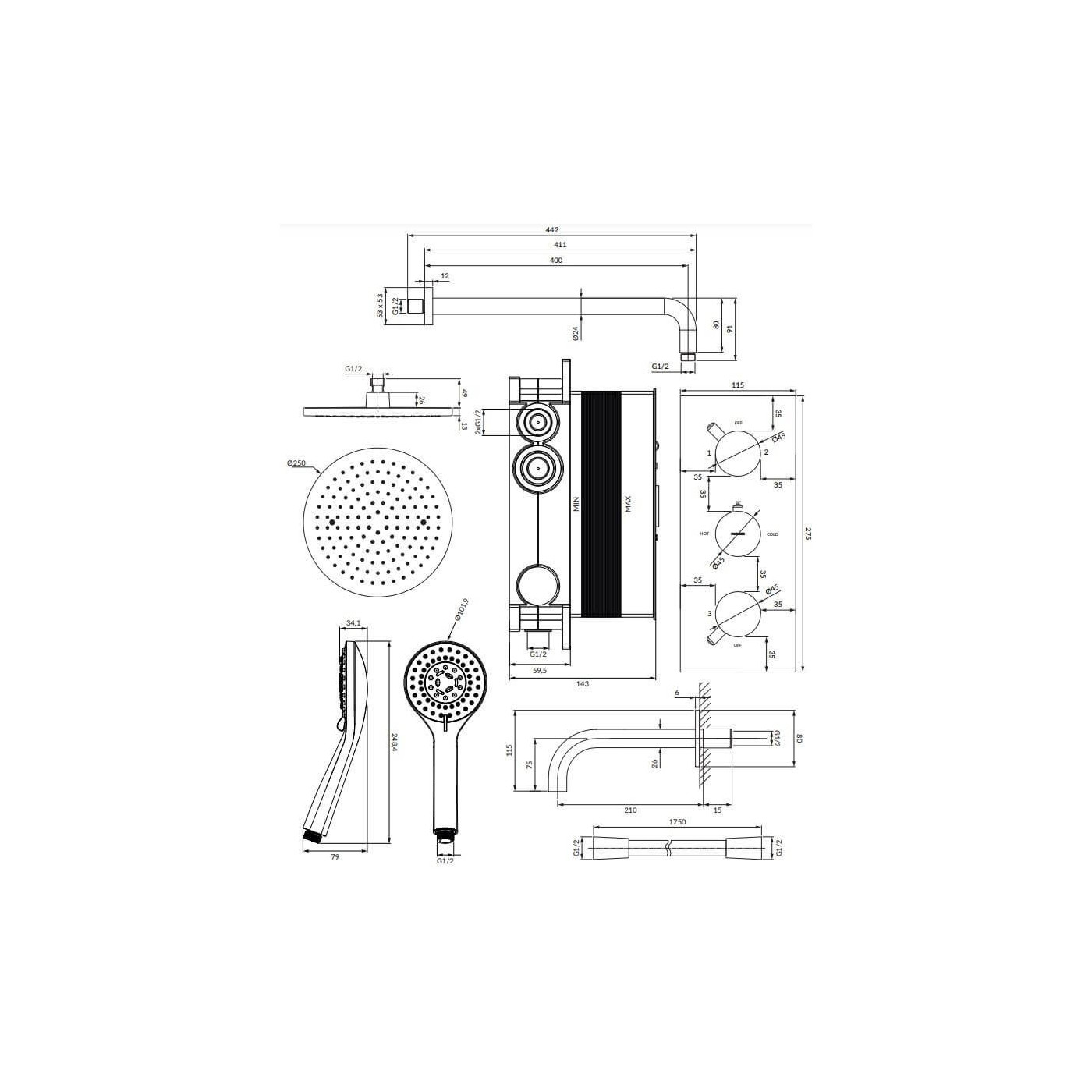 Termostatyczny System Wannowy Podtynkowy Y Chrom SYSYS02XCR Omnires