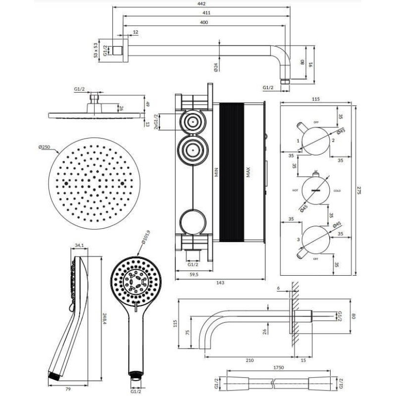 Termostatyczny System Wannowy Podtynkowy Y Chrom SYSYS02XCR Omnires