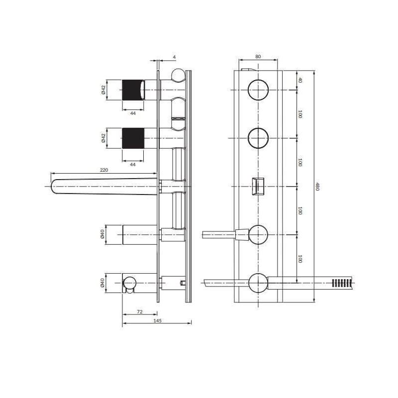 Bateria Wannowa Podtynkowa Contour Antracyt CT8037/1AT Omnires
