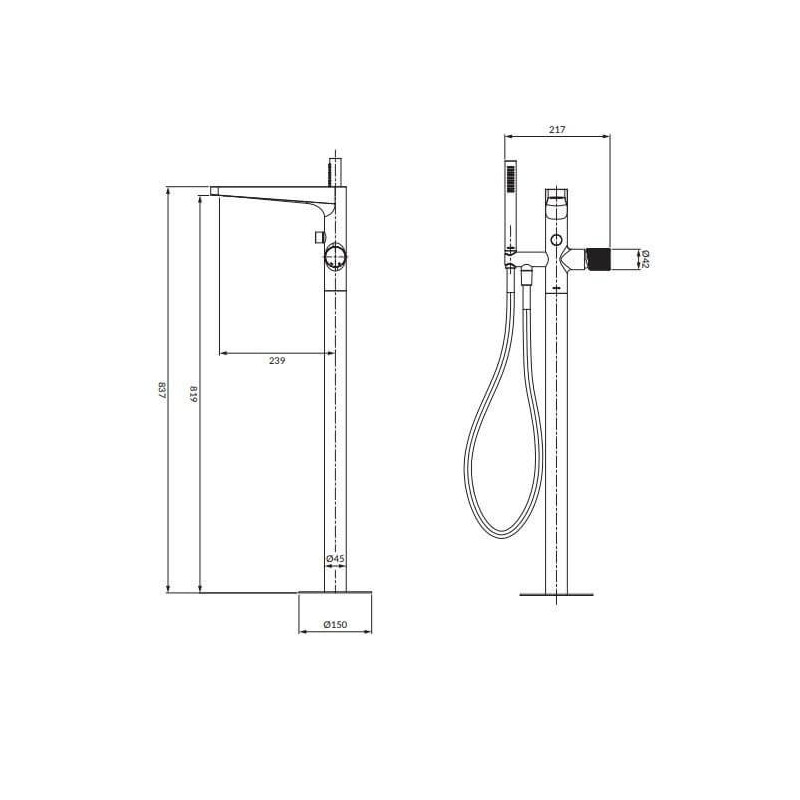 Bateria Wannowa Wolnostojąca Contour Złoty Szczotkowany CT8033GLB Omnires