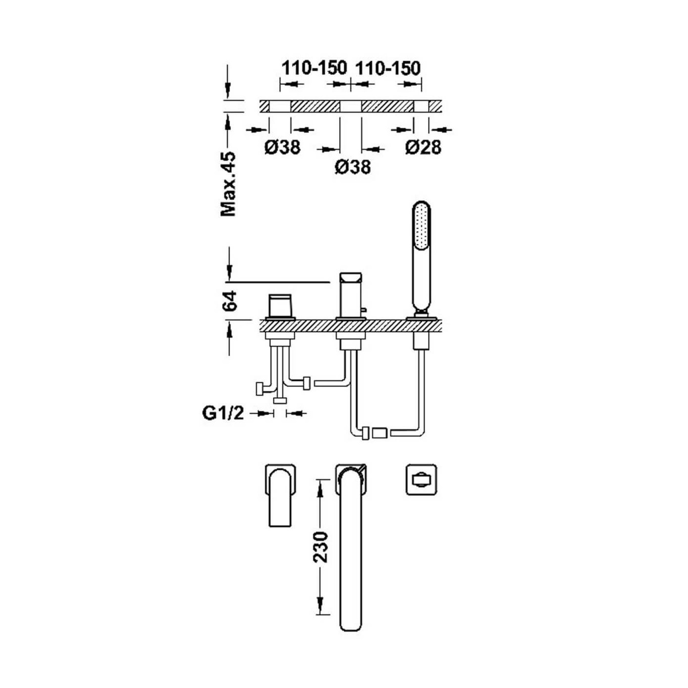 Bateria Wannowa Loft Stal 20016201AC Tres