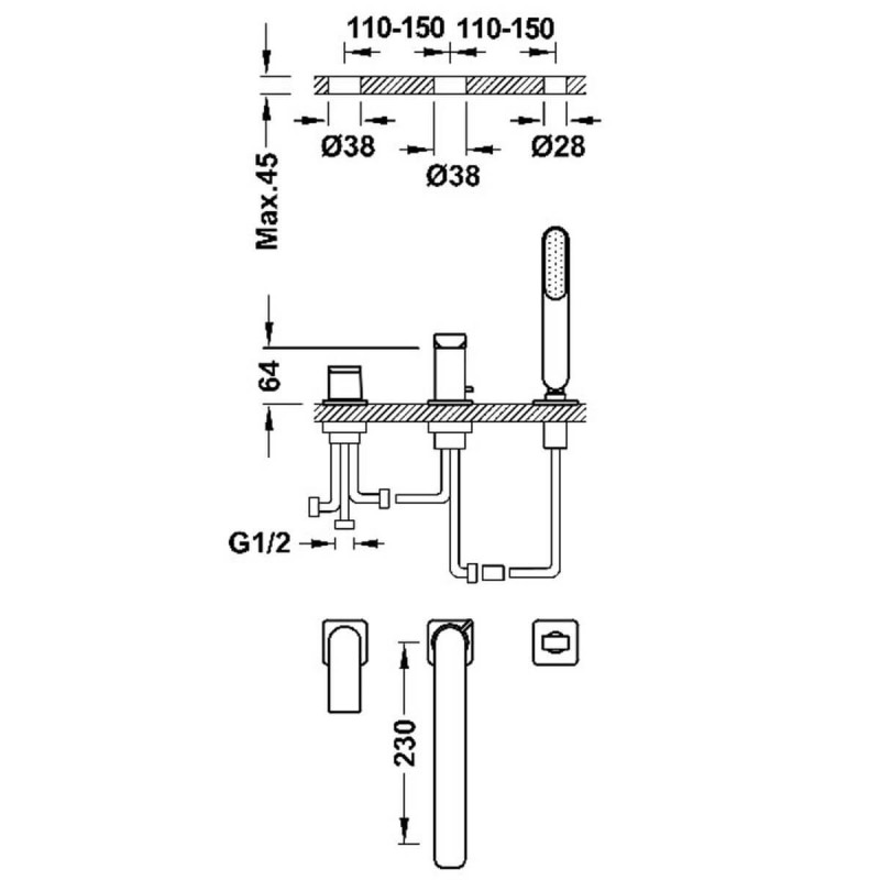 Bateria Wannowa Loft 24-K Złoto 20016201OR Tres