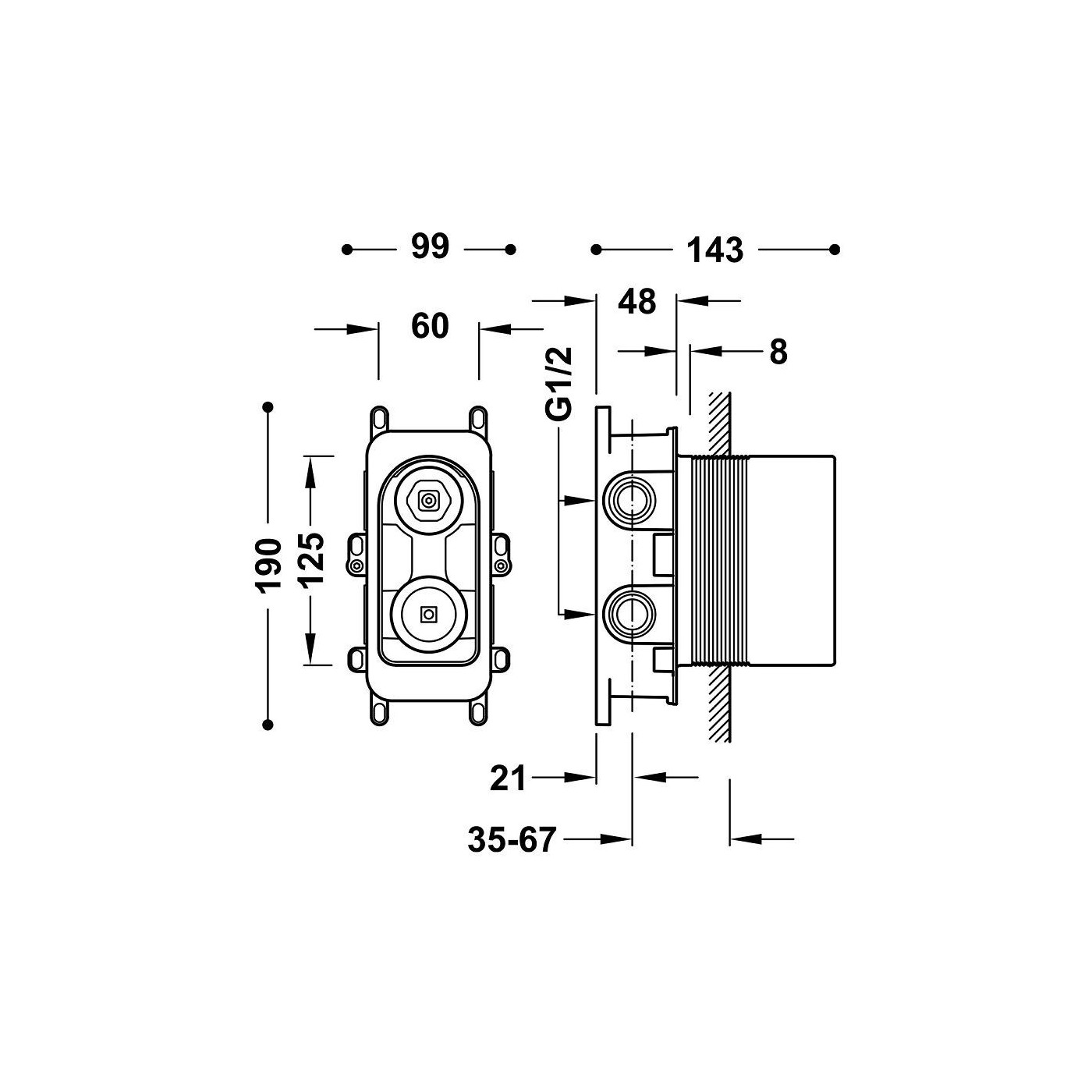 Element Podtynkowy Do Baterii Prysznicowej i Wannowej 20828110 Tres