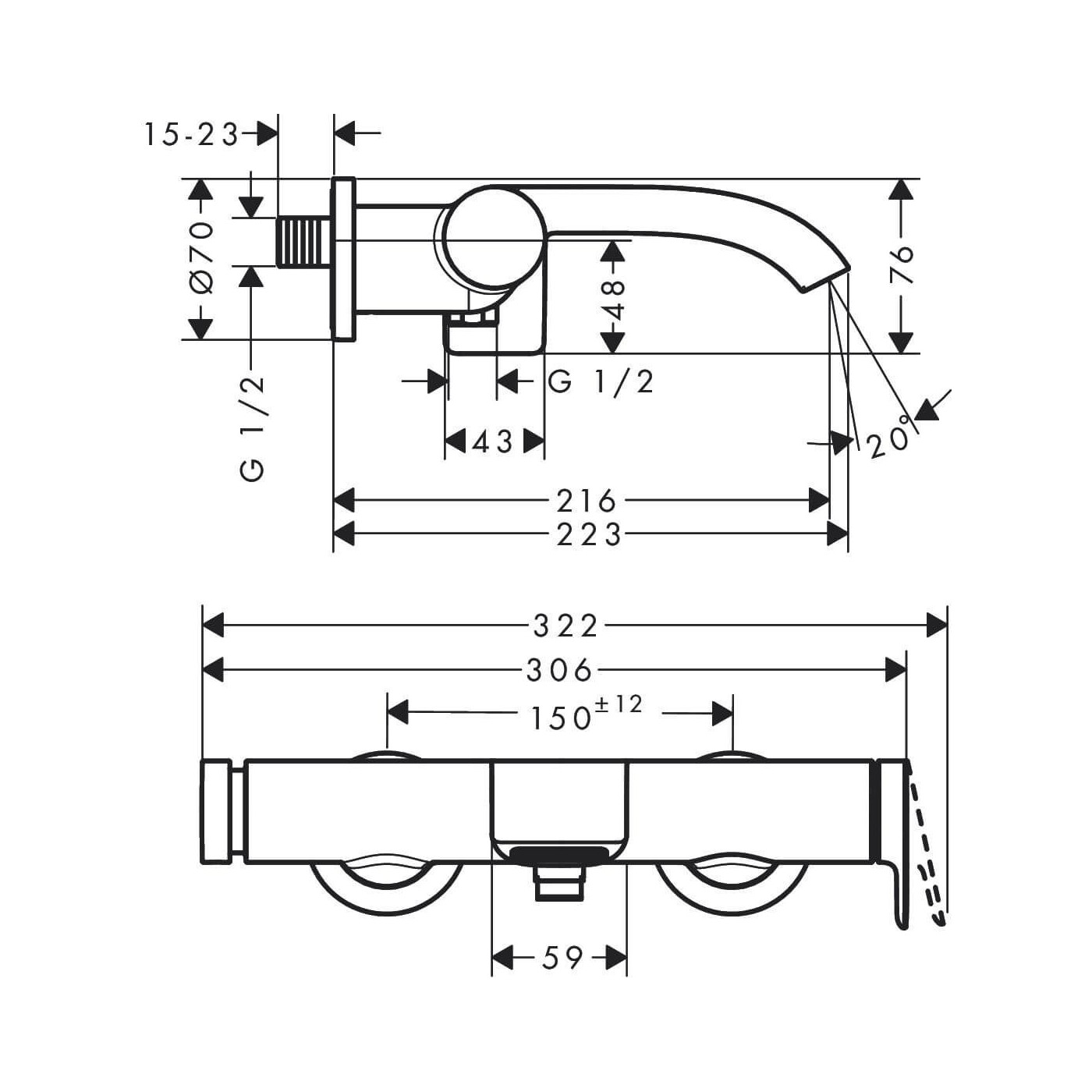 Bateria Wannowa Vivenis Chrom 75420000 Hansgrohe