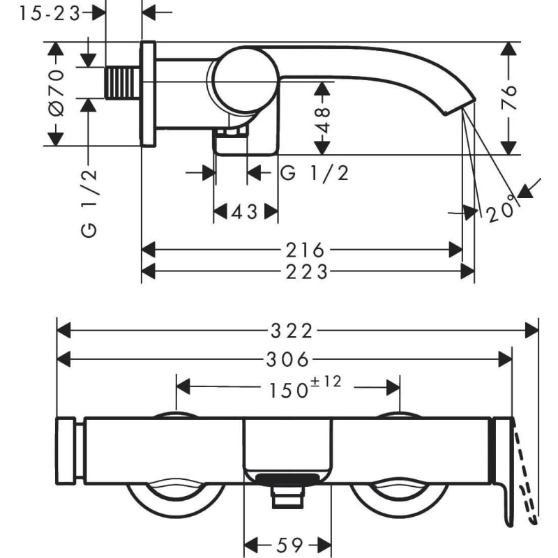 Bateria Wannowa Vivenis Chrom 75420000 Hansgrohe