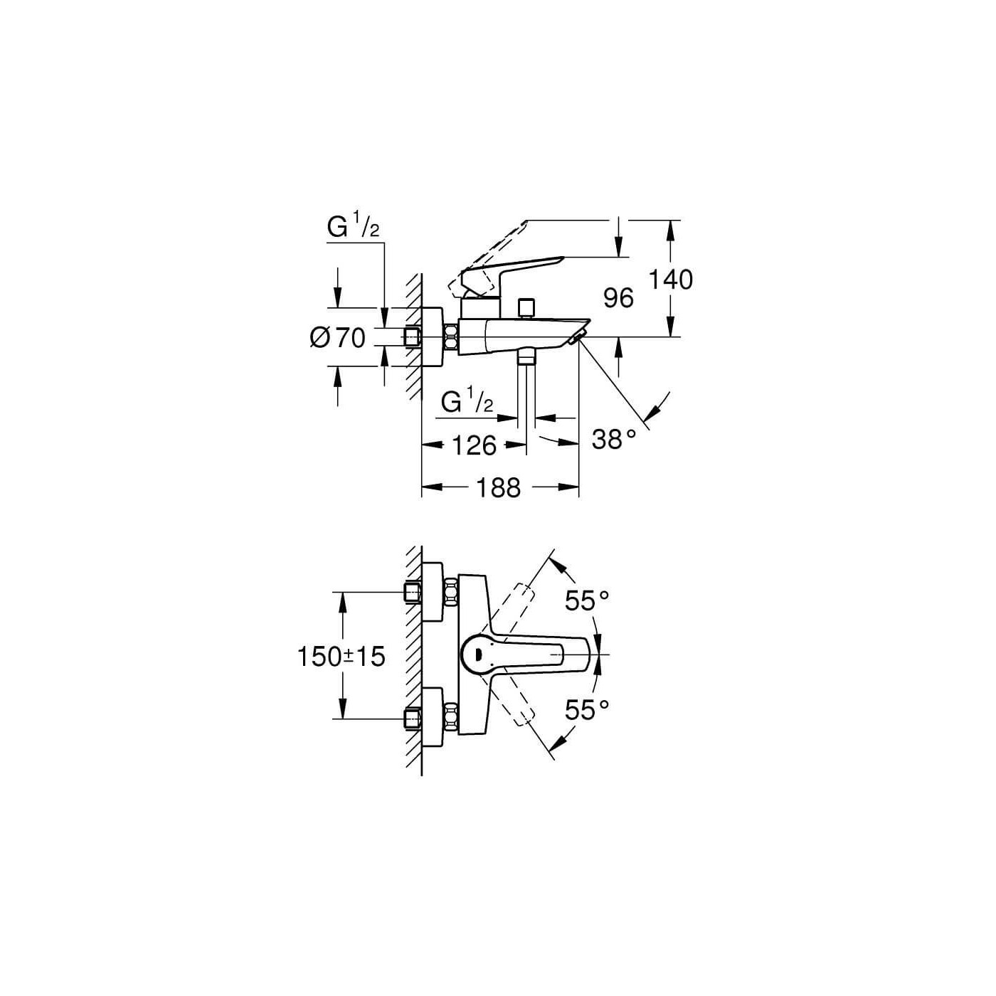 Bateria Wannowa Ścienna Start Czarny Mat 322782432 Grohe