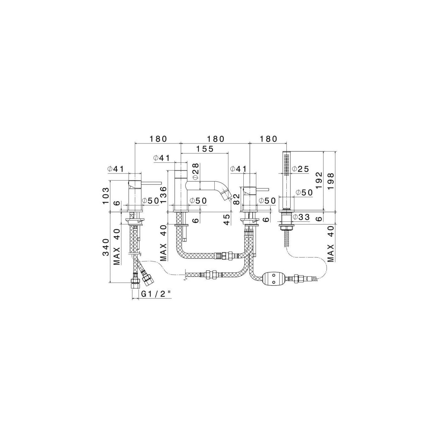 Bateria Wannowa 4-Otworowa Maira Czarny Mat V27150 Trend