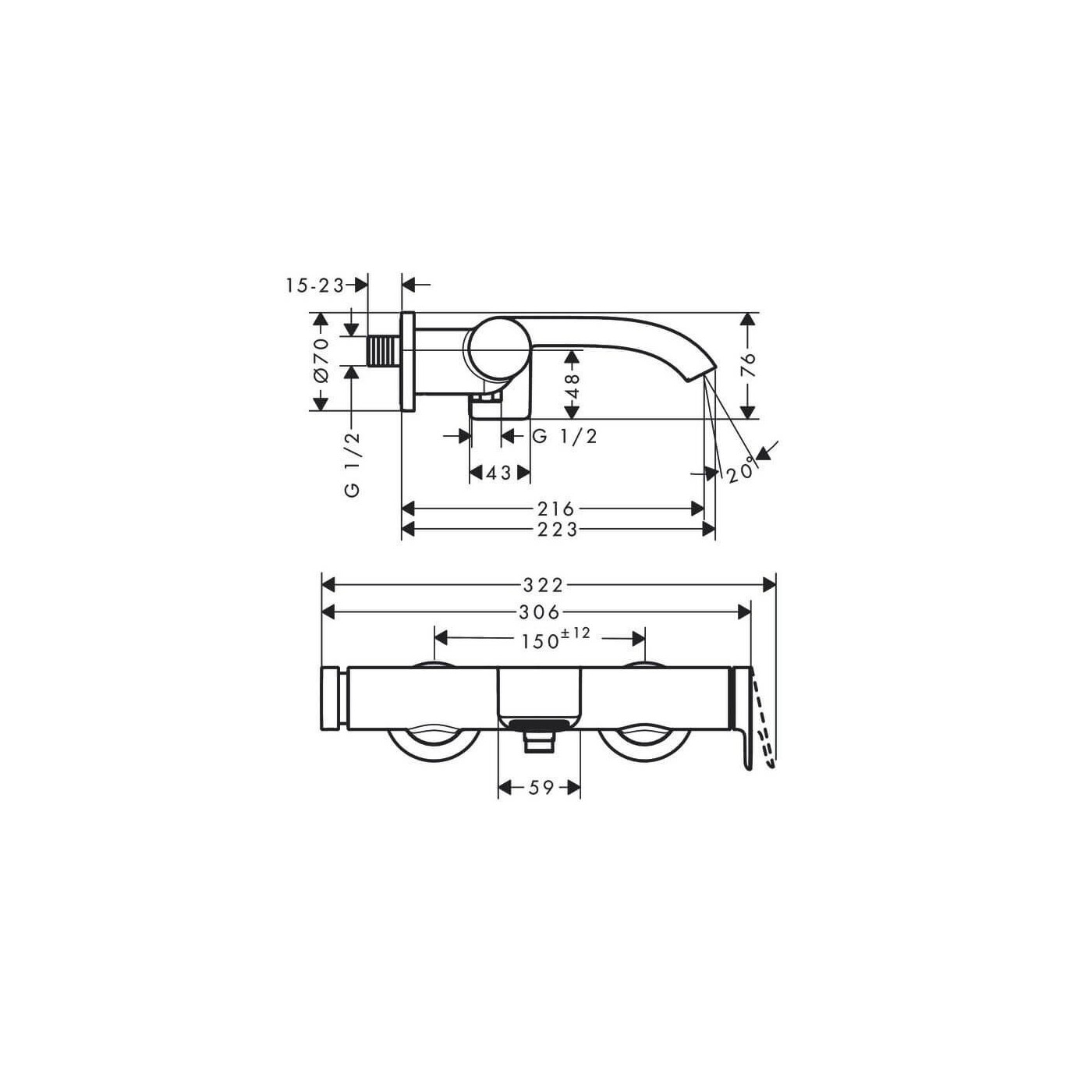 Bateria Wannowa Vivenis Czarny Mat 75420670 Hansgrohe