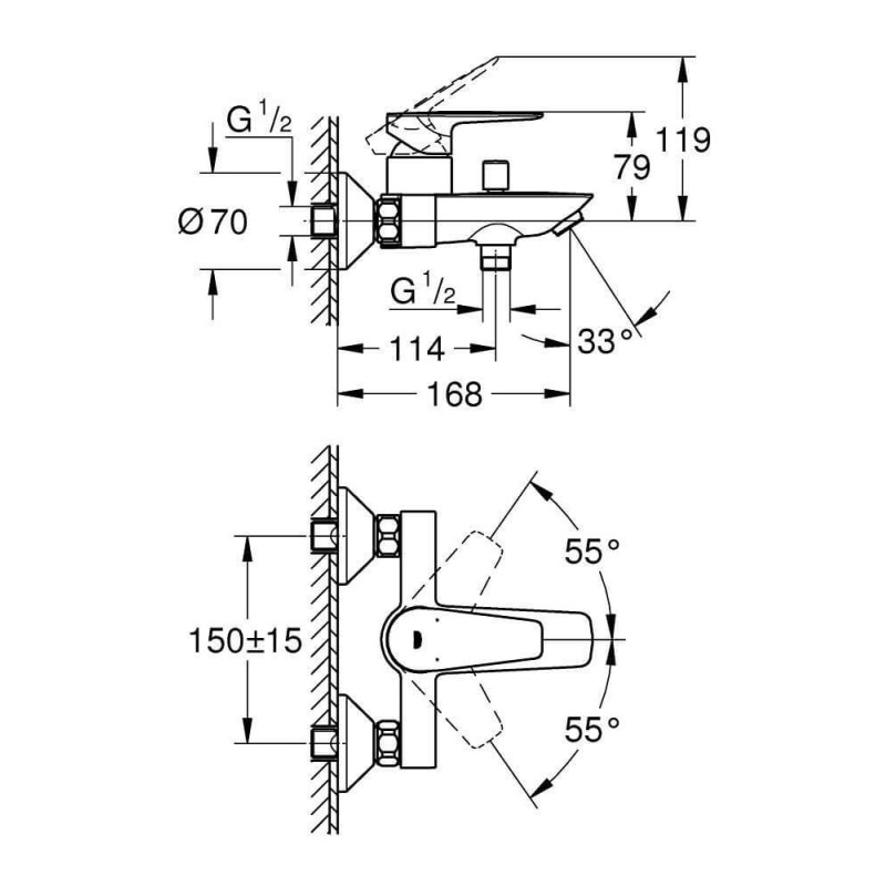 Bateria Wannowa Bauedge Chrom 23604001 Grohe