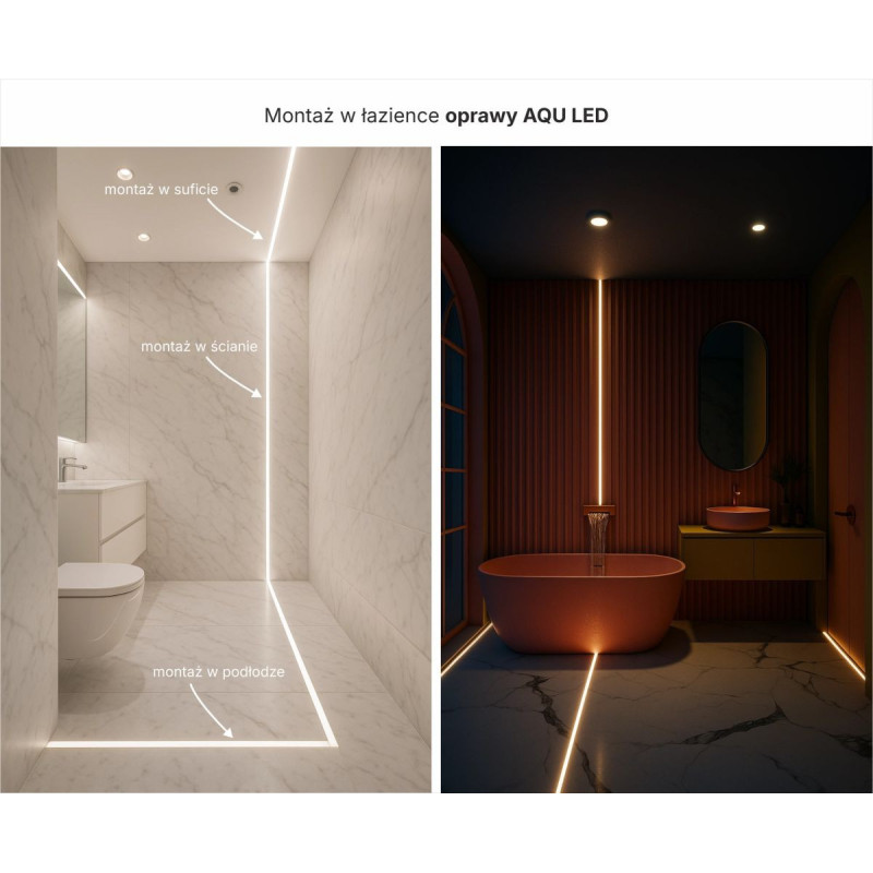 Oprawa LED Łazienkowa AQU Czarna IP68 250 cm 3000K Kingled