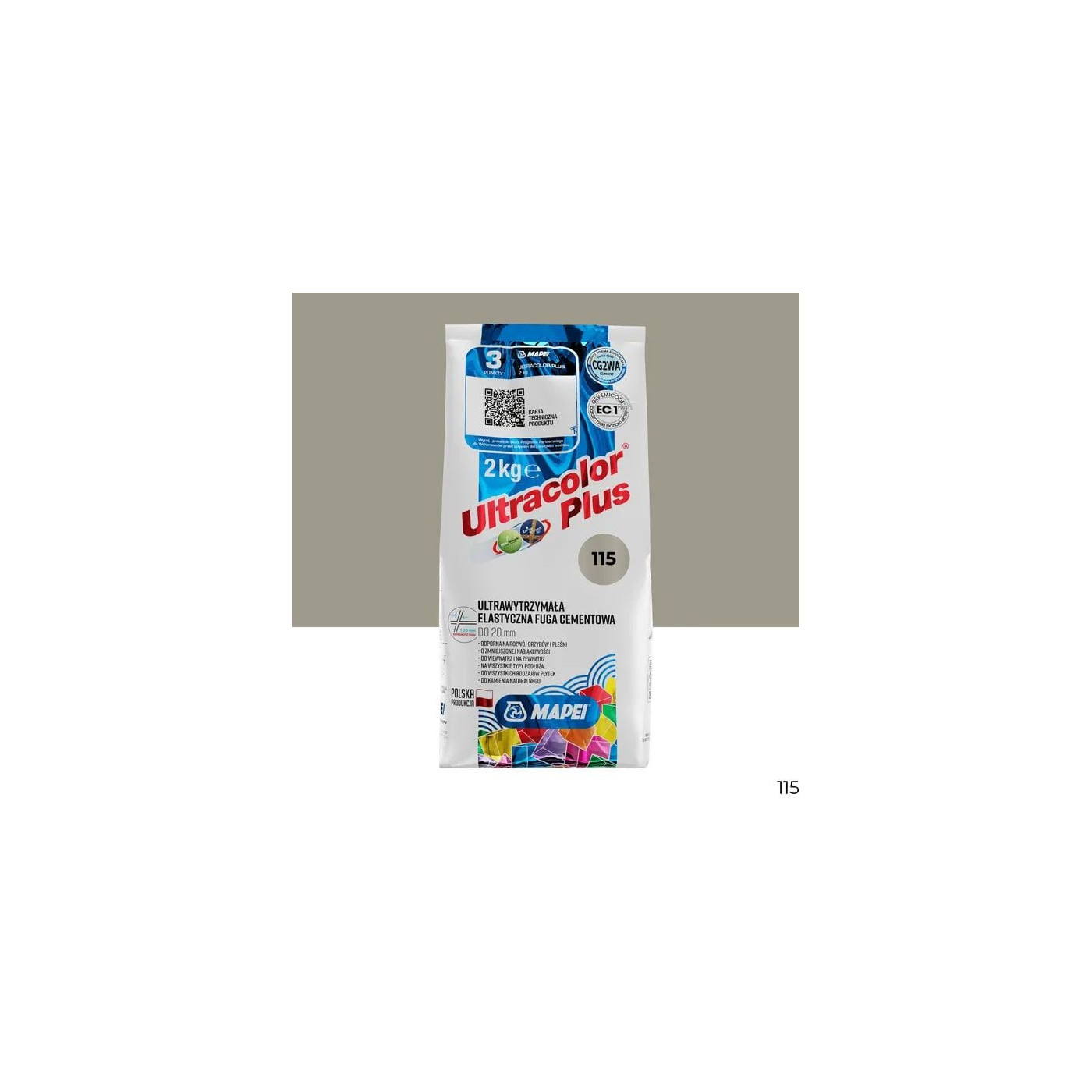 Fuga Elastyczna Ultracolor Plus 115 Rzeczny Szary 2 kg Mapei