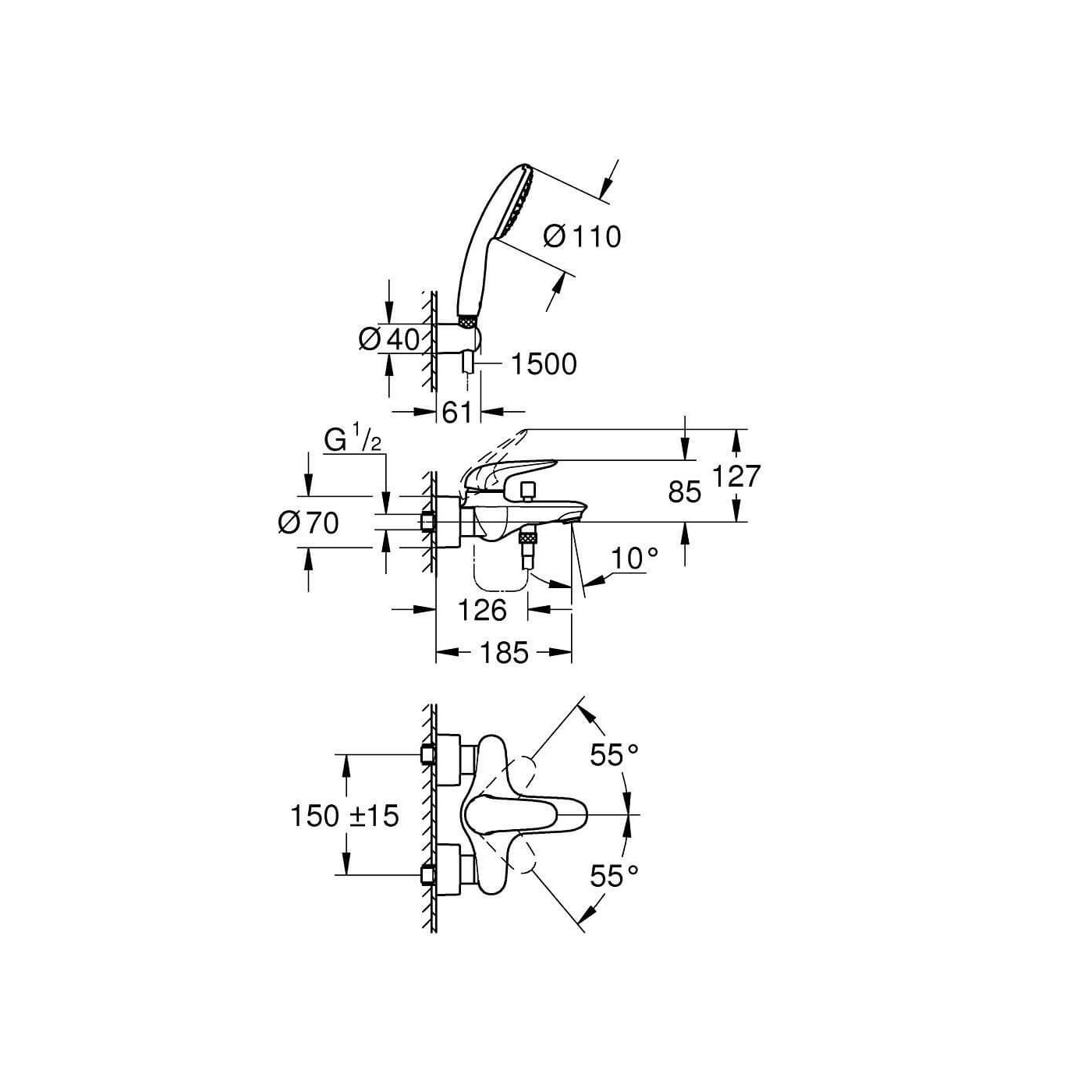 Bateria Wannowa Eurostyle Chrom 25286003 Grohe