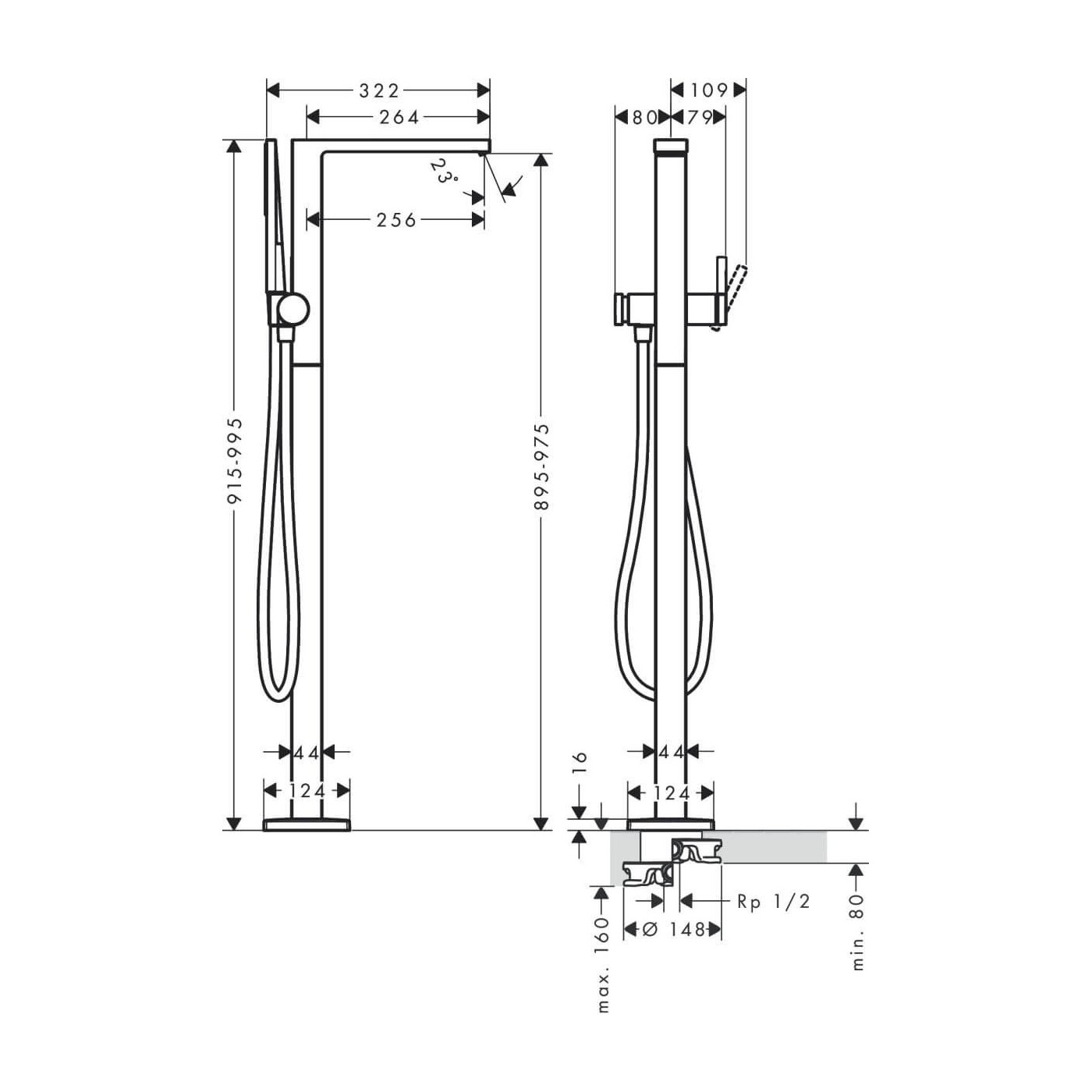 Bateria Wannowa Tecturis E Biały Mat 73445700 Hansgrohe