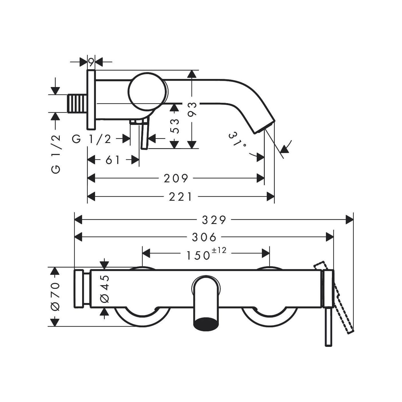 Bateria Wannowa Tecturis S Biały Mat 73422700 Hansgrohe