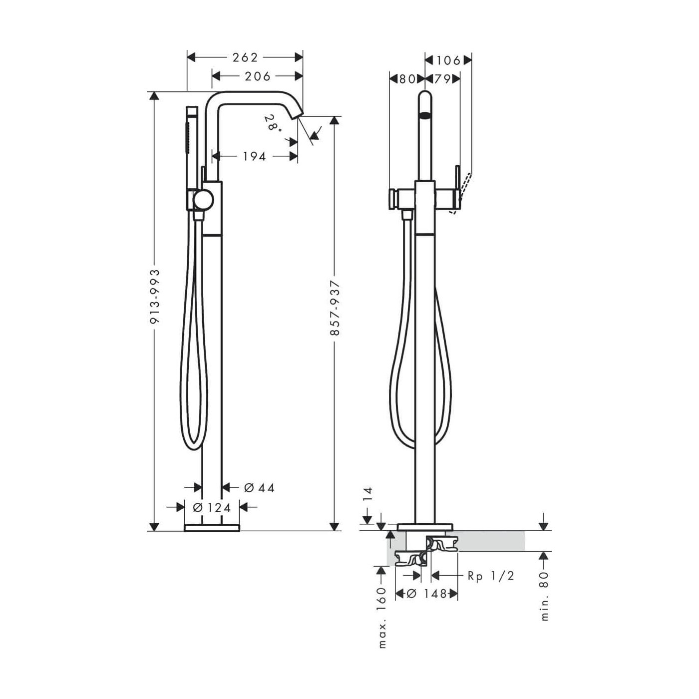 Bateria Wannowa Tecturis S Chrom 73440000 Hansgrohe