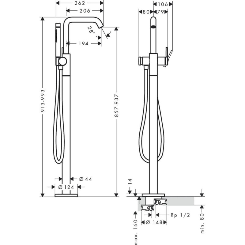 Bateria Wannowa Tecturis S Chrom 73440000 Hansgrohe