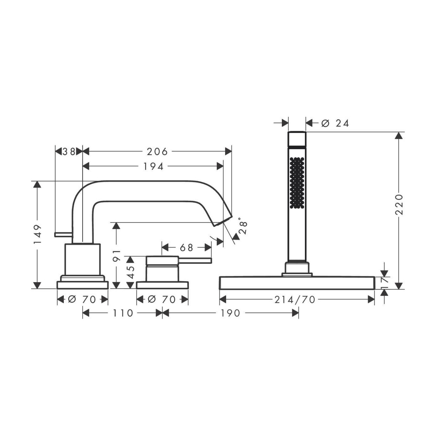 Bateria Wannowa Tecturis S Chrom 73447000 Hansgrohe