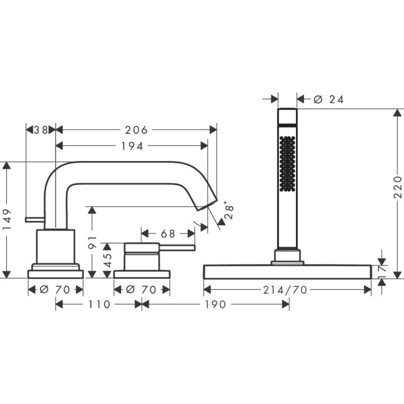 Bateria Wannowa Tecturis S Biały Mat 73447700 Hansgrohe