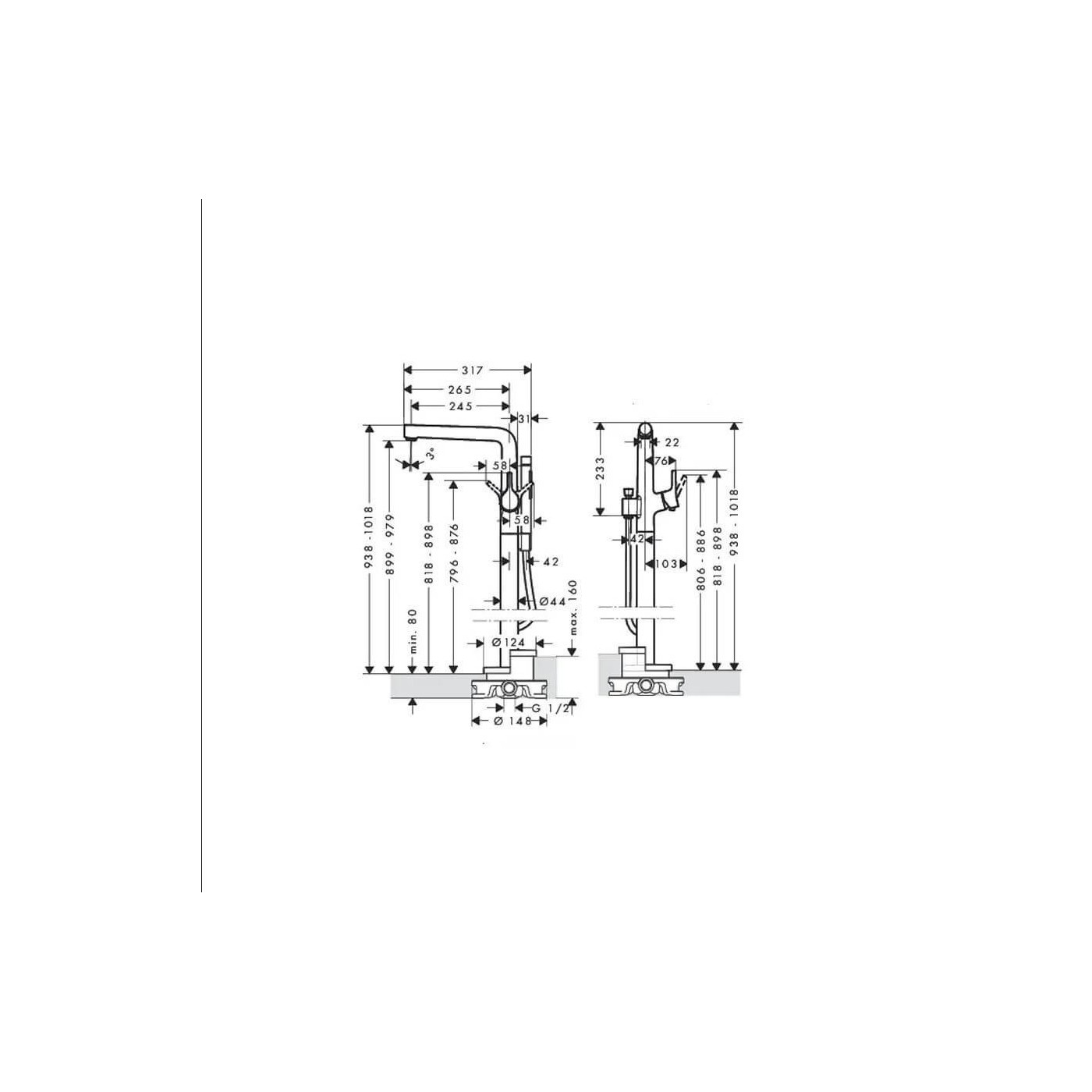 Bateria Wannowa Wolnostojąca Talis S Chrom 72412000 Hansgrohe