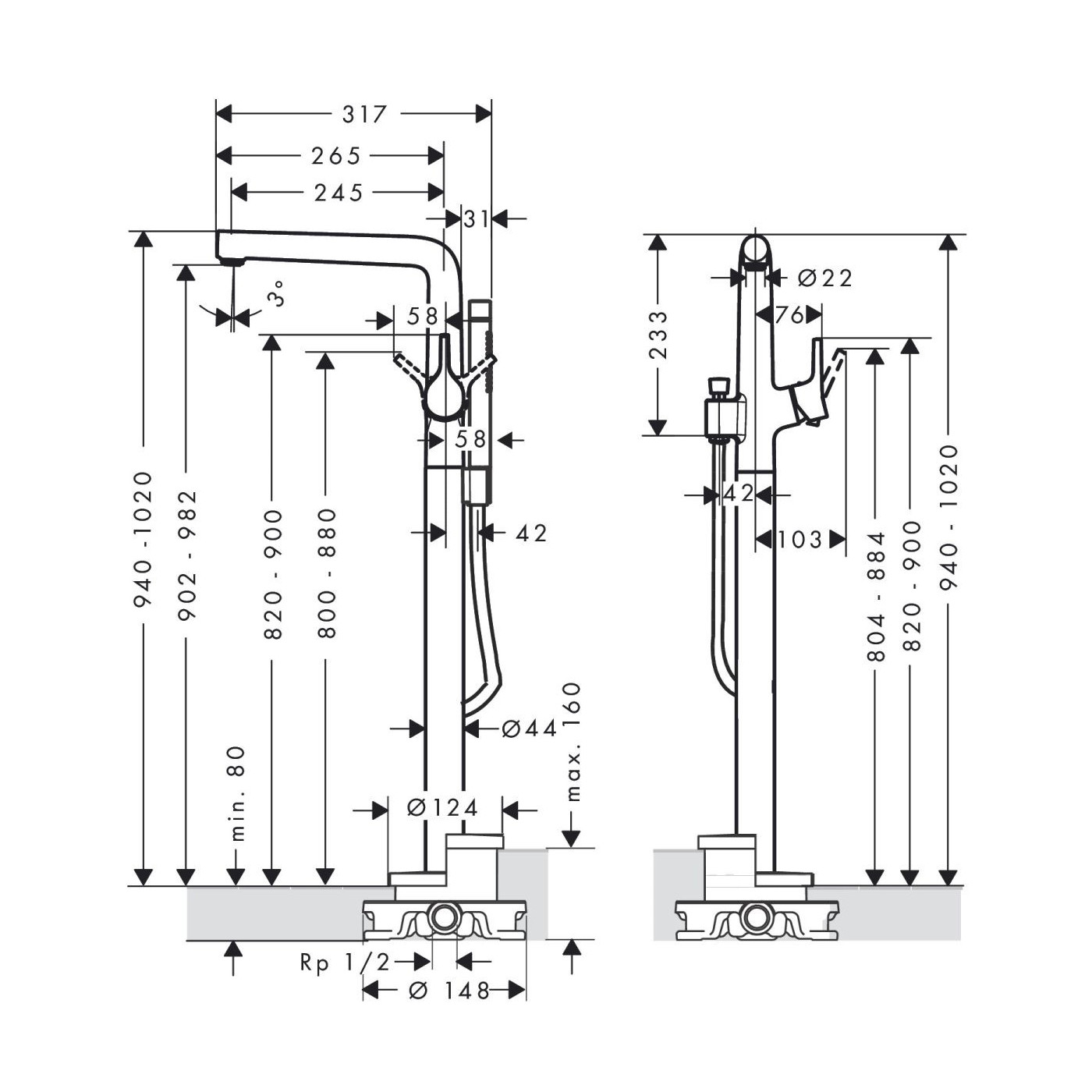 Bateria Wannowa Wolnostojąca Talis S Chrom 72412000 Hansgrohe
