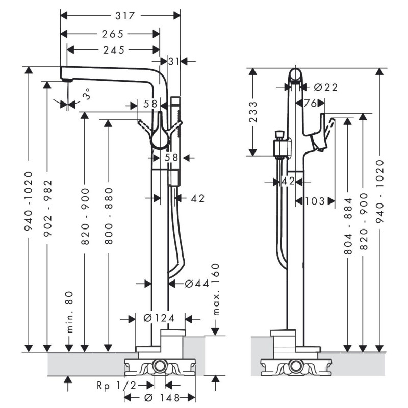 Bateria Wannowa Wolnostojąca Talis S Chrom 72412000 Hansgrohe