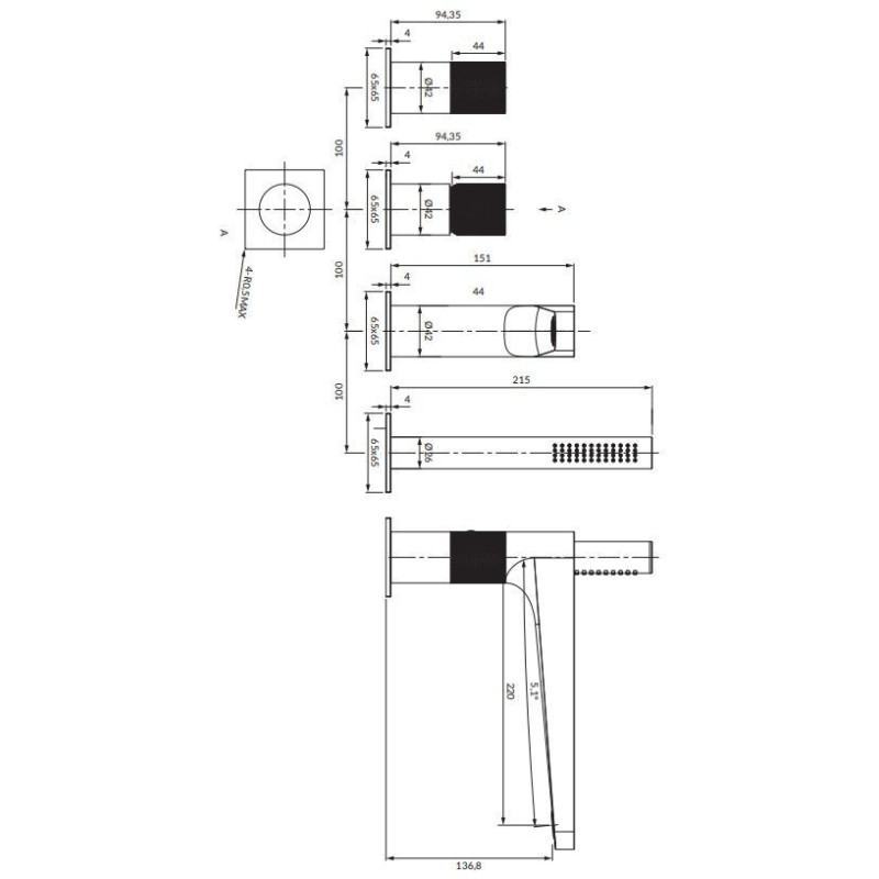Bateria Wannowa Contour Miedź Szczotkowana CT8032CPB Omnires