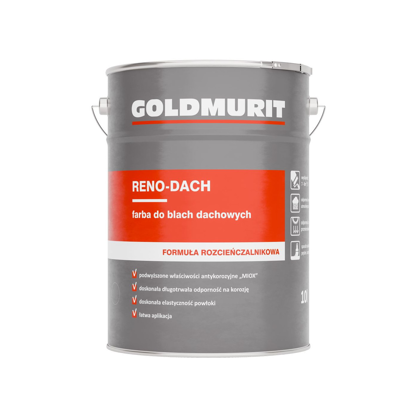 Reno-Dach Farba Do Blach Dachowych Czarny - Formuła Rozcieńczalnikowa 9005 10L Goldmurit