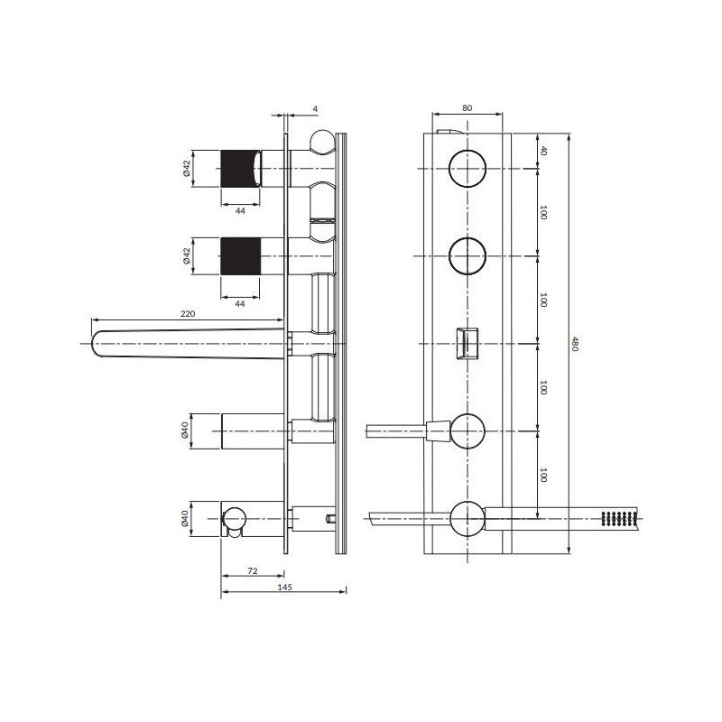 Bateria Wannowa Podtynkowa Contour Miedź Szczotkowana CT8037/1CPB Omnires