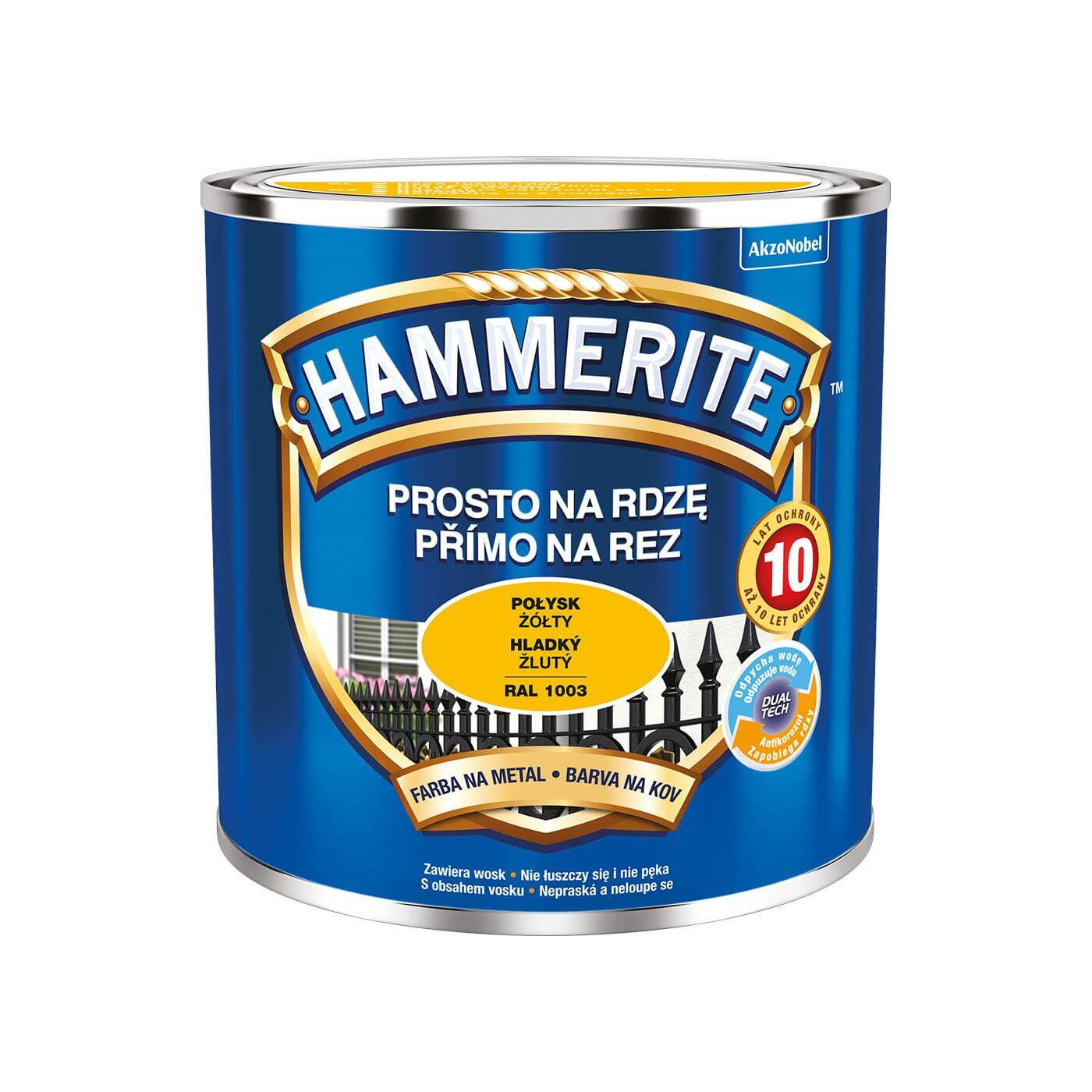 Farba Na Metal Prosto Na Rdzę Żółty Połysk 0.25 L Hammerite