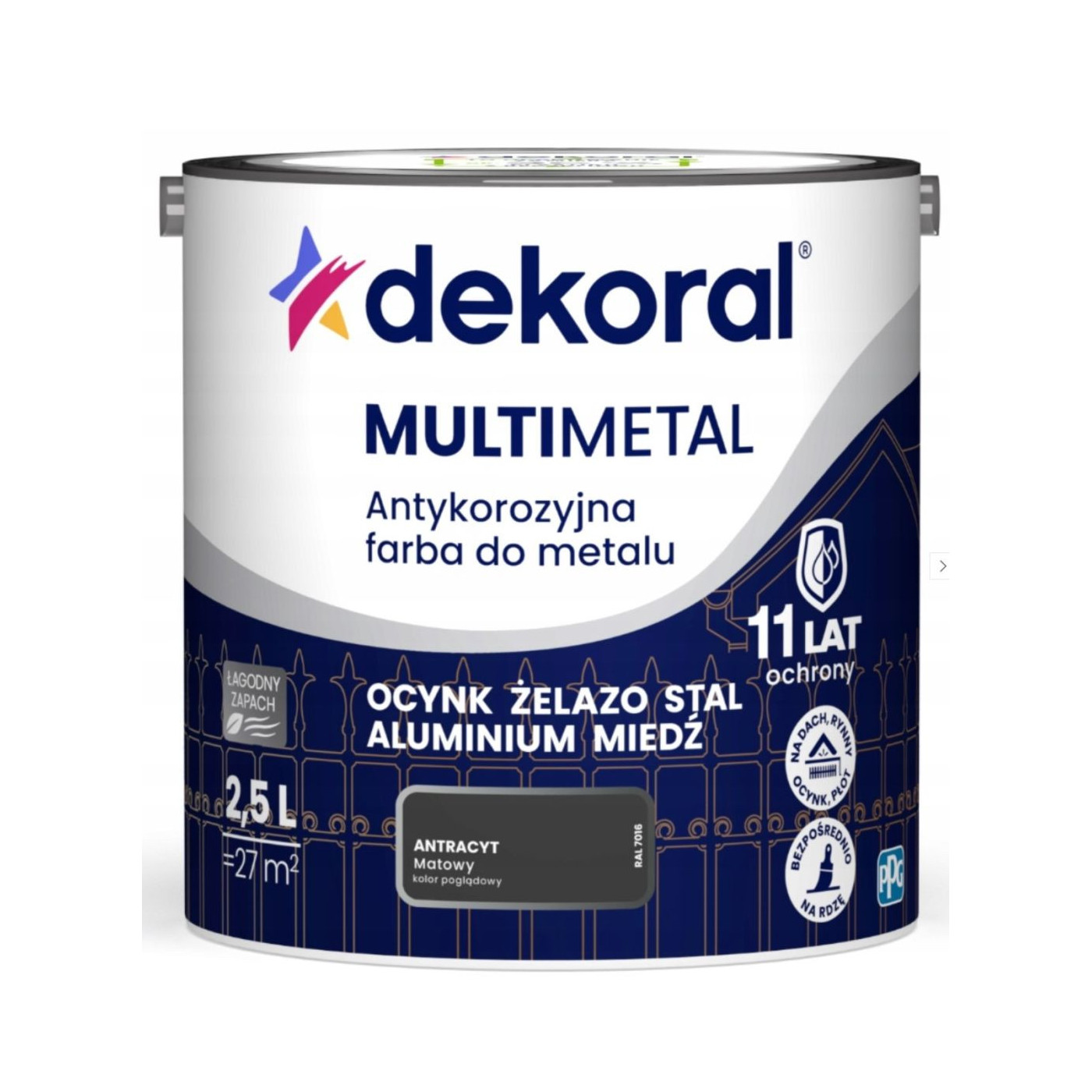 Farba Do Metalu Antykorozyjna Multimetal Antracyt Mat 2,5L Dekoral