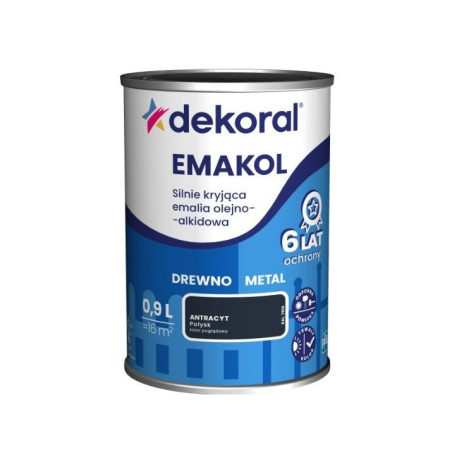 Emakol Antracyt Połysk 0,9L Silnie Kryjąca Emalia Do Drewna i Metalu Dekoral