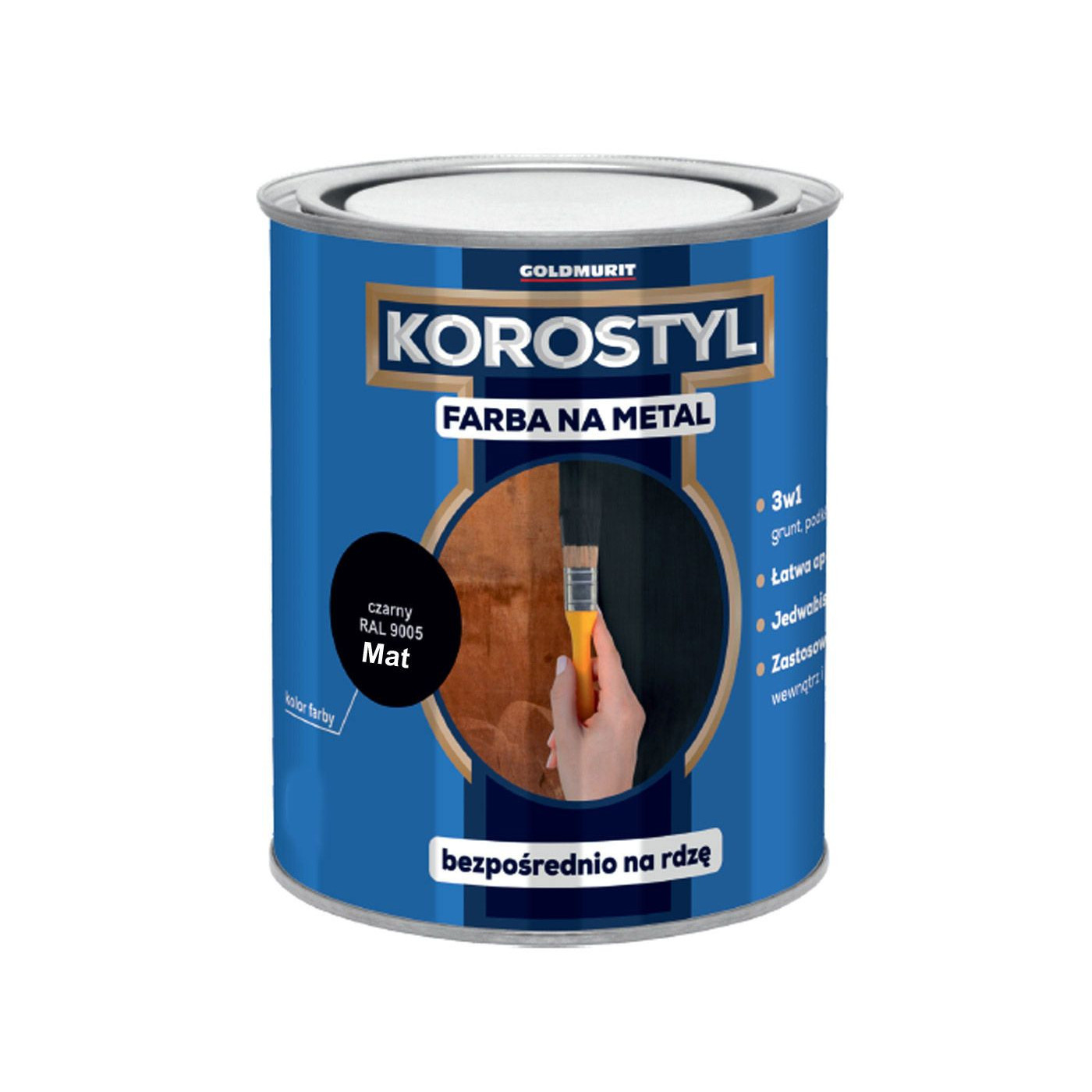 Farba Na Metal 3W1 Korostyl Czarny Mat 9005 0,7L Goldmurit
