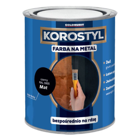Farba Na Metal 3W1 Korostyl Czarny Mat 9005 0,7L Goldmurit