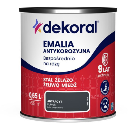 Emalia Antykorozyjna Antracyt Połysk 0.65L RAL 7016 Dekoral
