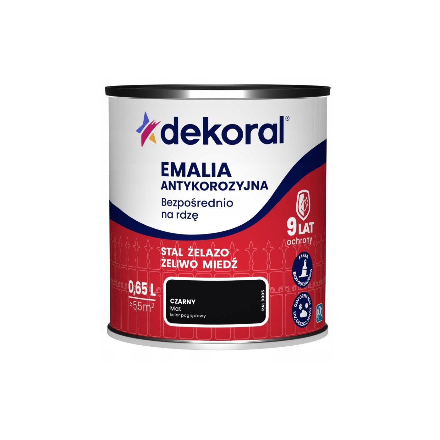 Emalia Antykorozyjna Czarny 0.65L Mat RAL 9005 Dekoral