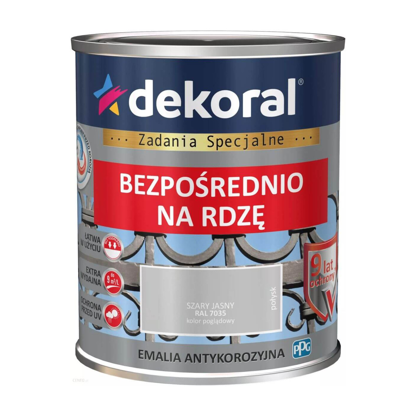 Emalia Antykorozyjna Szary Jasny 0.65L Połysk RAL 7035 Dekoral